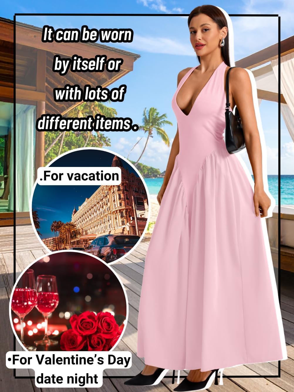 Deep V Neck Dress, Halter Maxi Dresses, Vacation Date Night, Sexy for Women Corset Flowy Wedding Guest Drop Waist - Image 6