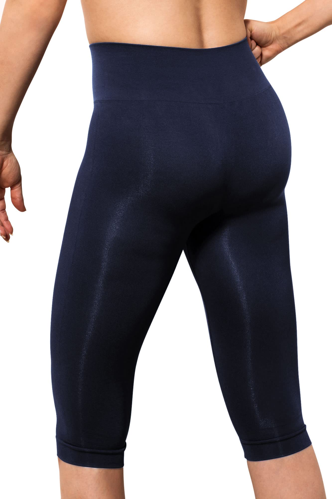 Farmacell 604Y (Blue, 5XL) Shapewear Capri Leggings for Women Anti-Cellulite 3/4 Leggings with FIR Effect, Made in Italy - Image 3