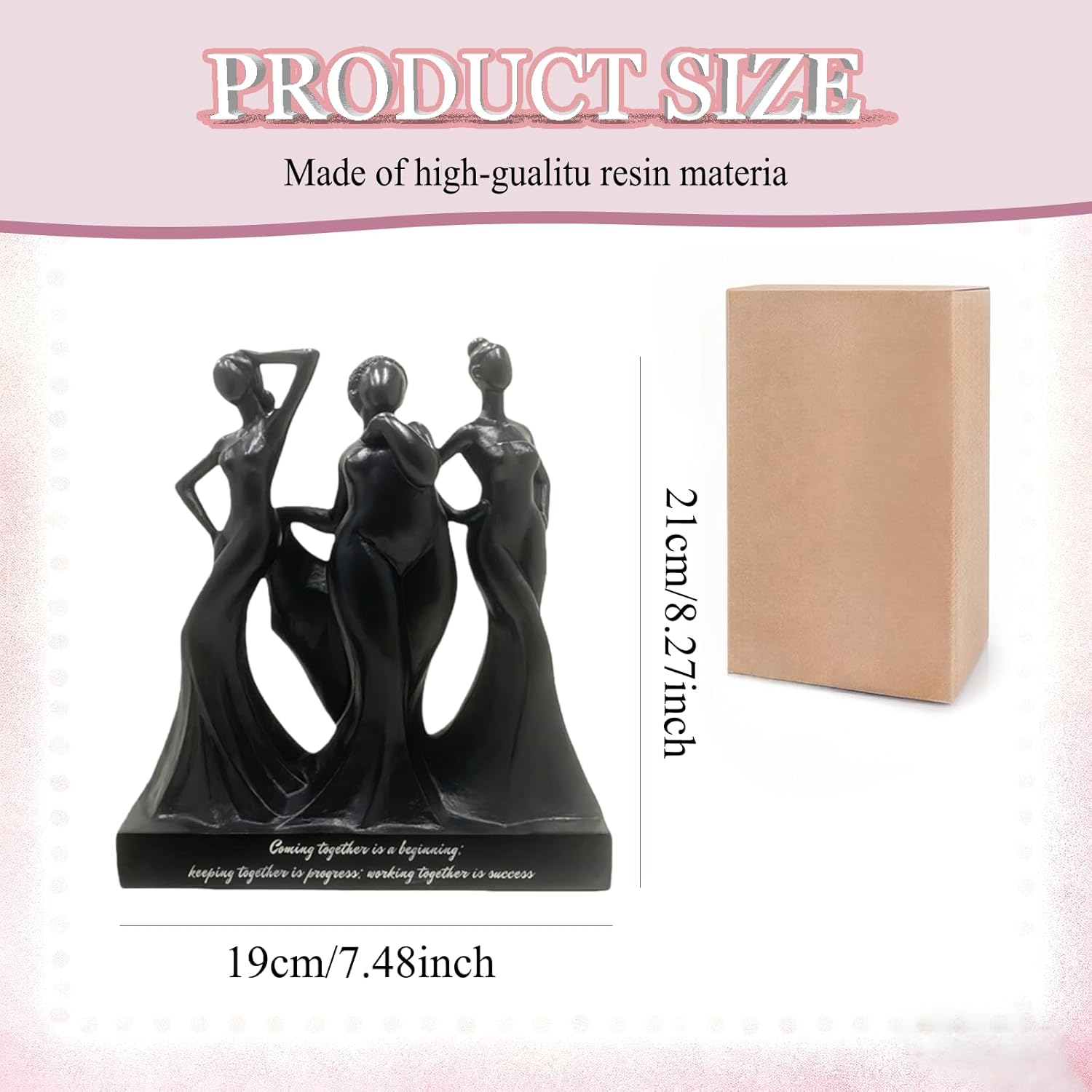 Black Three Sisters Statue Set of Home Decor Sculpture, Knick Knack Shelve, TV Stand Decor, Soul Sister Gifts Statues for Women，8.27inch Sculpted Hand-Painted Figure.