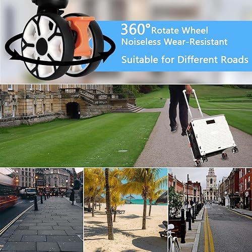 Miniatura 5 de FELICON SELORSS - Carrito plegable portátil plegable con mango telescópico de plástico resistente y duradero, 4 ruedas giratorias para viajes,