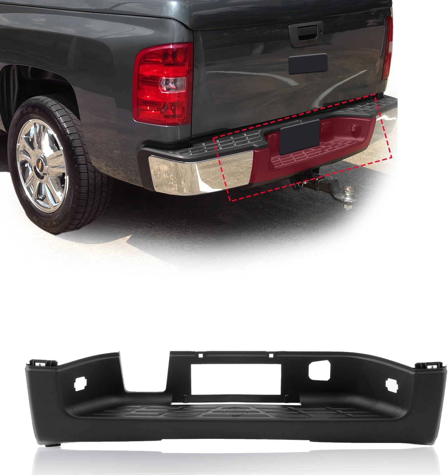 CarPartsDepot Rear Bumper Step Pad (Center) w/o Sensor Hole Compatible With 2007-2013 Chevy SIlverado & GMC Sierra GM1191129 15284310