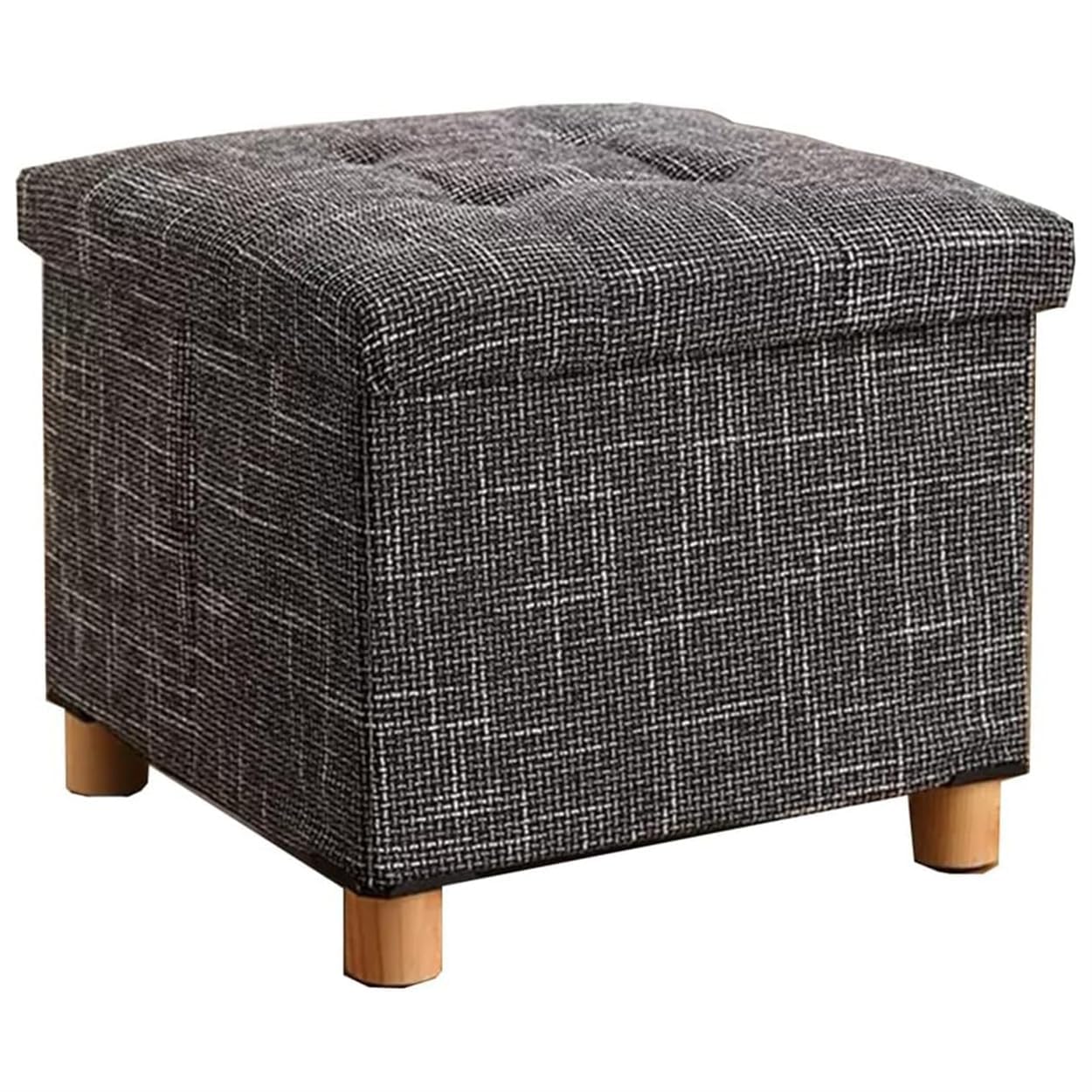 TOMVAES Chair Storage Ottoman,Folding Storage Stool with Wooden Legs,Cube Foot Rest Stool,Padded Seat for Living Room, Bedroom