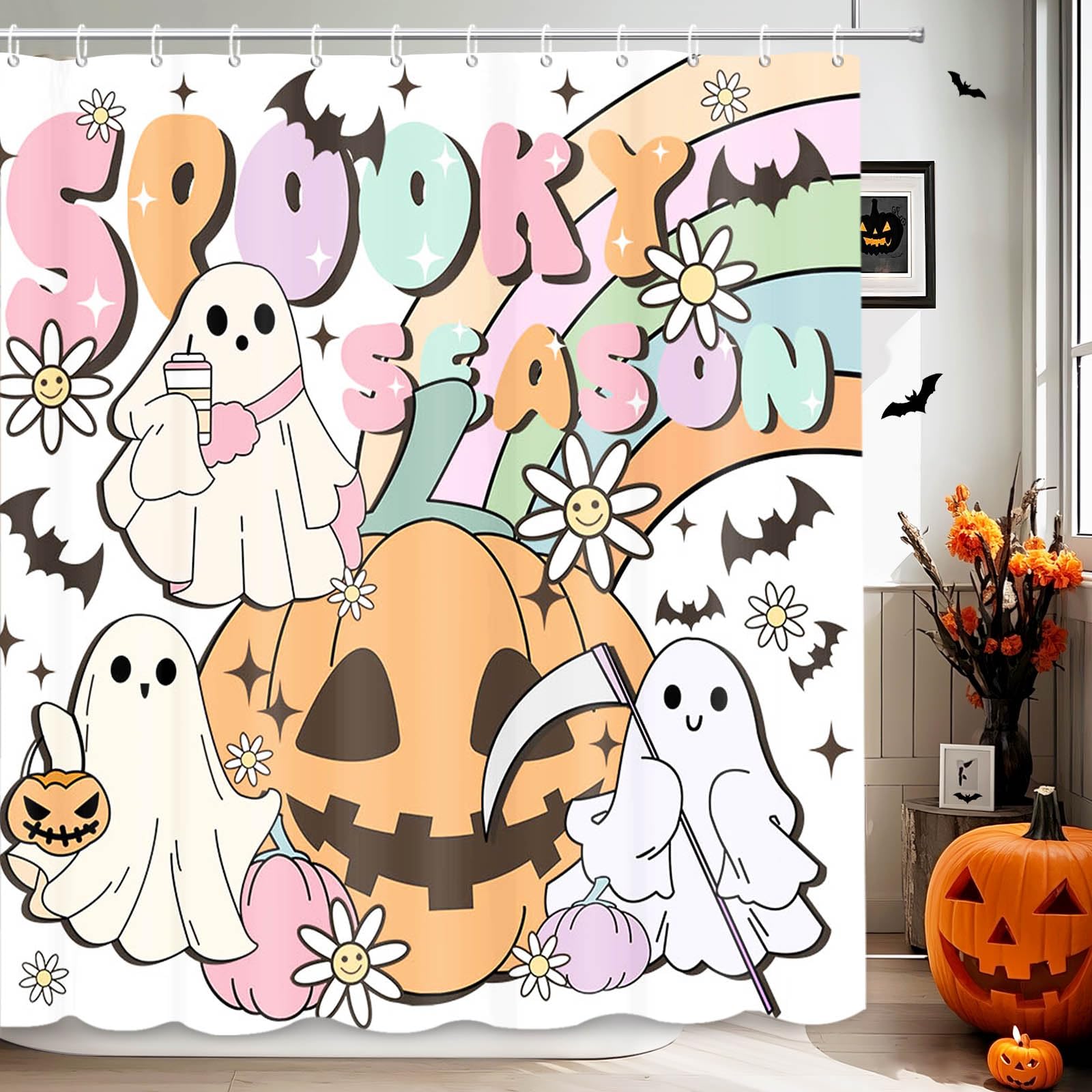 Rideau de douche Halloween vintage pour transformer votre salle de bain cet automne