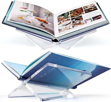 Acrylic Book Stand Clear Acrylic Book Holder, 8.5" x 6.4" x 3.5" Open Book Holder Stand for Display and Reading Cookbooks, Art Books, Bibles, Magazines - Home and Office Clear, Medium