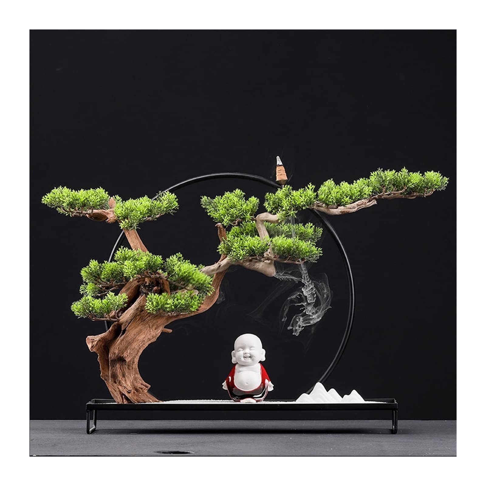 IUokLU Tree Fake Plant Artificial Plants Zen Bonsai Tree Artificial Potted Plant Decoration Ceramic Little Monk Statue for Indoor/Outdoor Home Office Decor Potted Tree Artificial