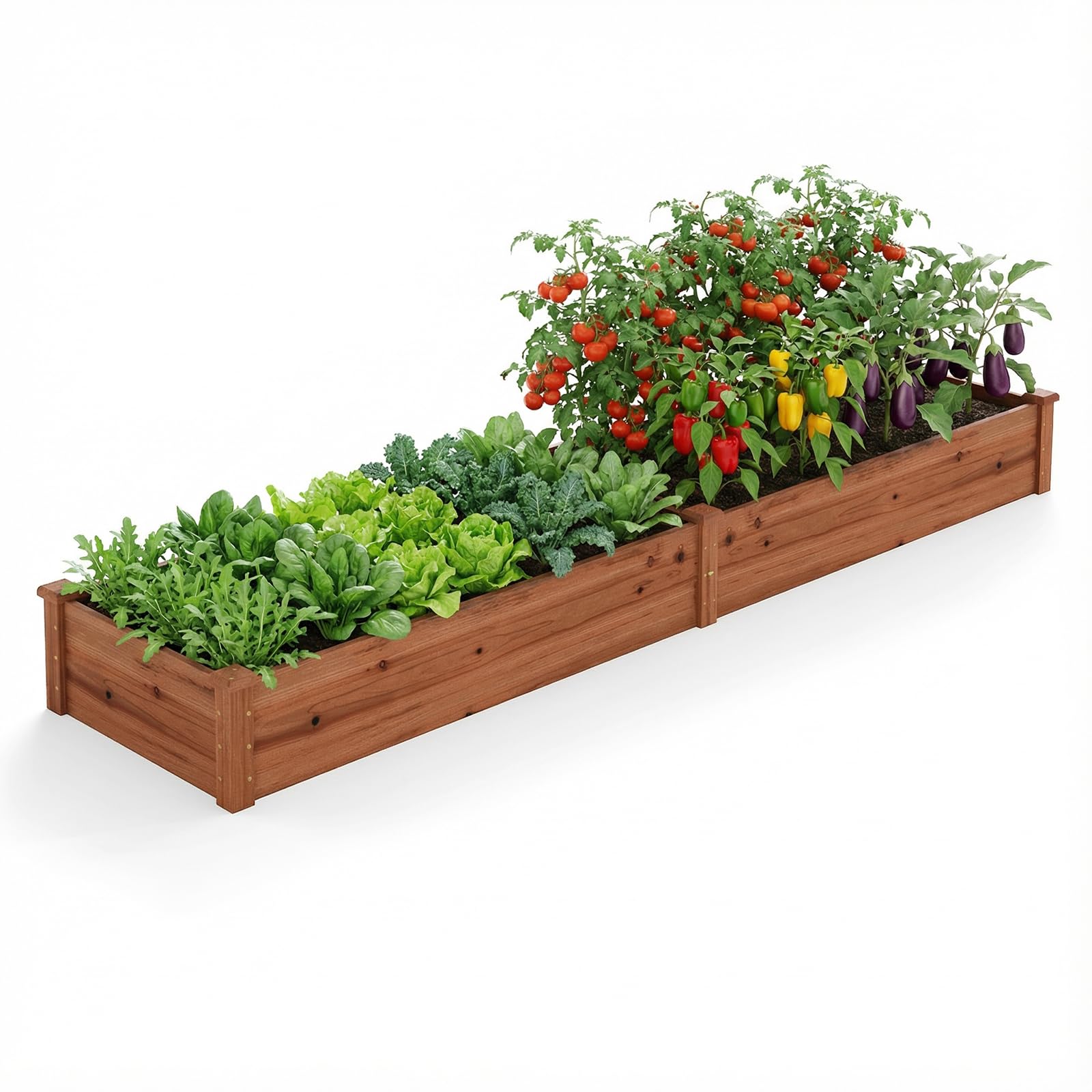 RELAX4LIFE Carré Potager en Bois de Sapin sans Fond, Jardinière Rectrangulaire Imperméable pour Légumes Fleurs Fruits, Bac à Plantes pour Cour Jardin Pelouse, 240X60X25 CM (Marron)
