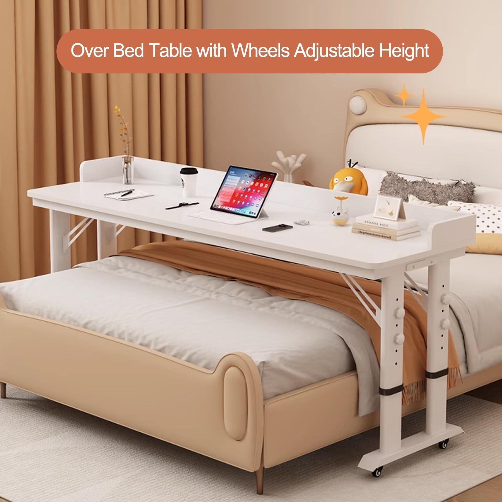 Bureau Mobile à Hauteur réglable pour Ordinateur Portable avec roulettes, pour Une Utilisation au Chevet du lit et à Domicile