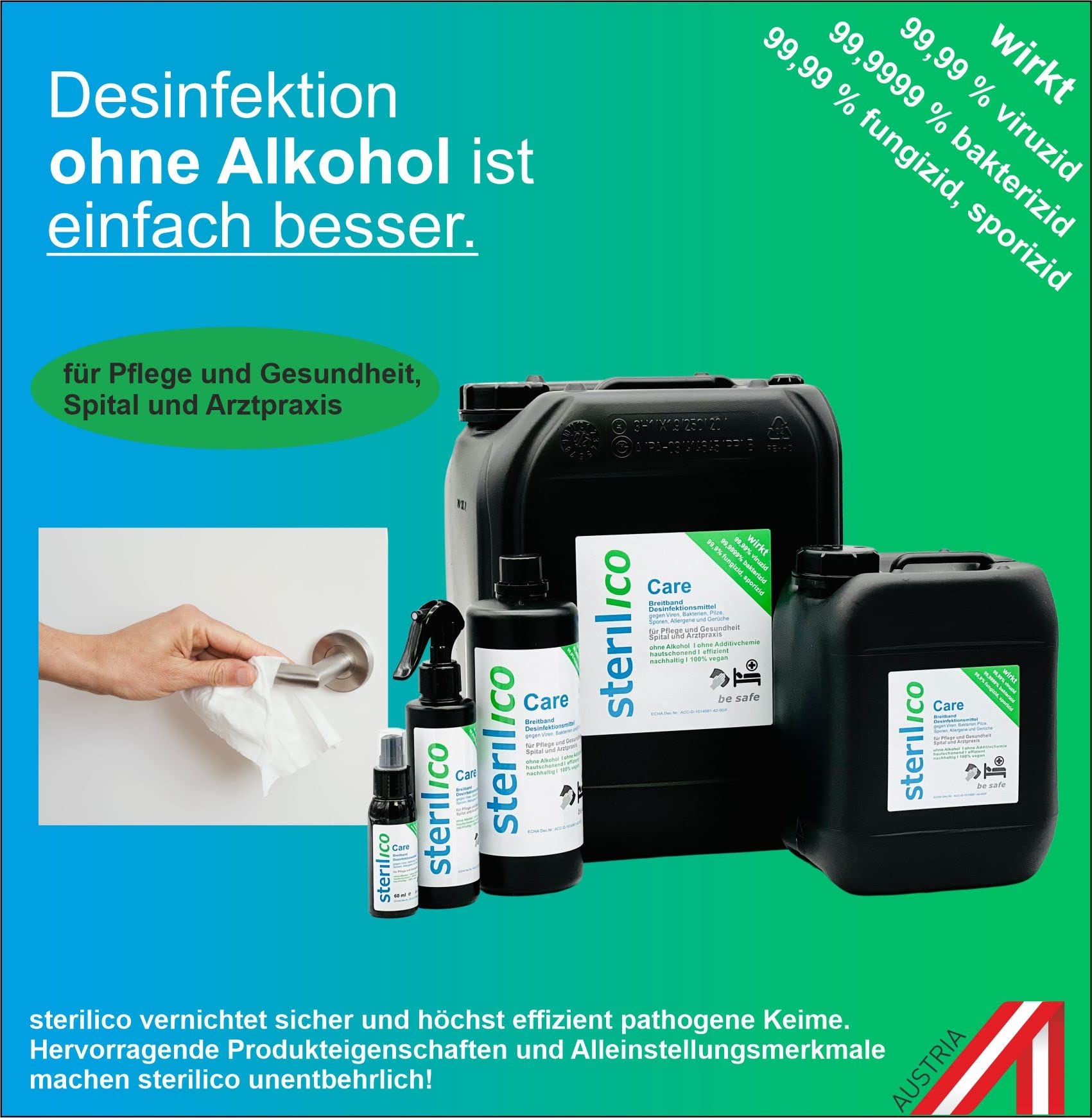 Care – Desinfektionsmittel für höchste Sicherheit in Spital, Arztpraxis und Pflege (1000ml)