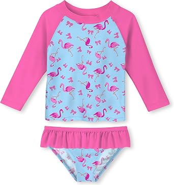 UNIFACO Girls Swimsuit Two Piece Long Sleeve UPF 50+ Bathing Suit, 2-8T