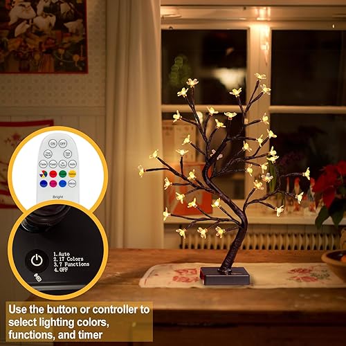 Miniatura 4 de PEIDUO RGBW - Árbol bonsái iluminado con 36 luces LED que cambian de color, lámpara de árbol de espíritu iluminado con controlador para Navidad,