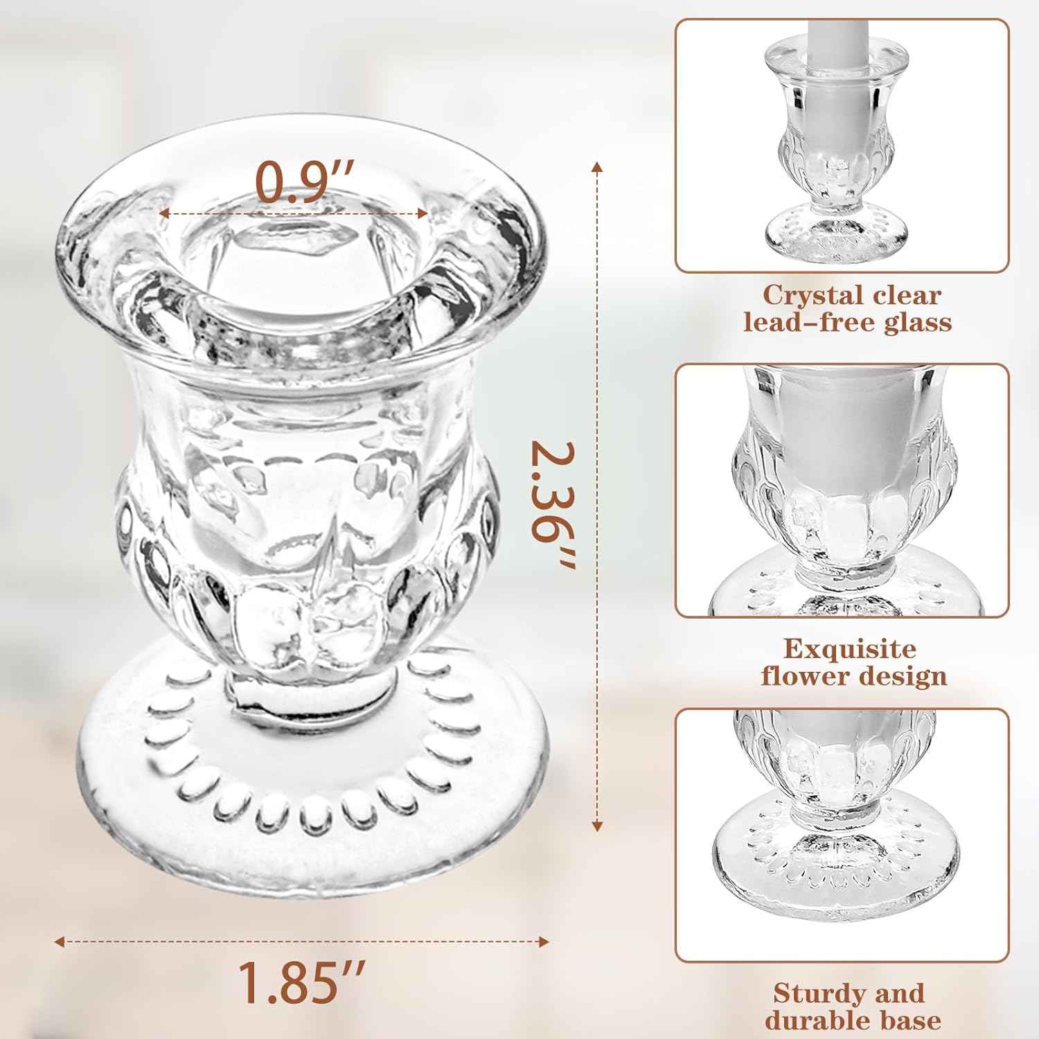 18Pcs Glass Taper Candle Holders Bulk Clear Crystal Candle Stick Candle Holders Elegant Tapered Candlestick Holders Bulk Glass Candlestick for Table Centerpiece Wedding Party Christmas Thanksgiving