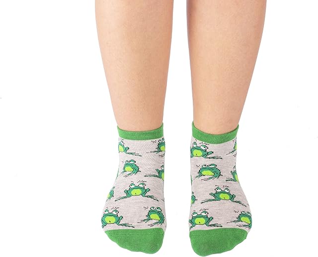 ACOUSMA Woman Cotton Ankle Socks Animal Print Frog 4-6 Green