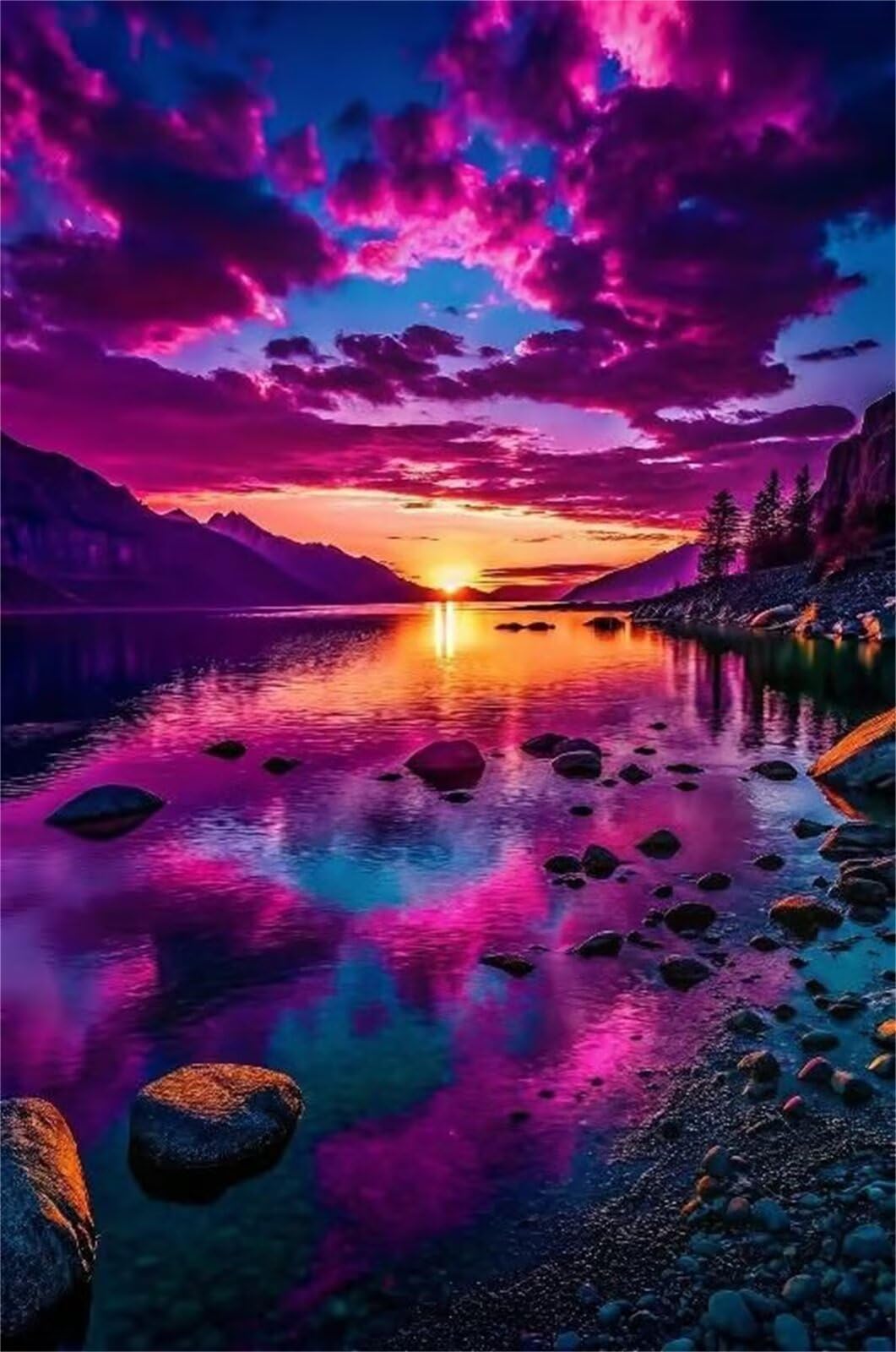 Puzzle 1314 Teile Erwachsene, Sonnenuntergangssee Landschaft Puzzle, Impossible Klassische Puzzles zum Stressabbau, Wanddekoration und Geschenk für Erwachsene 75x50 cm