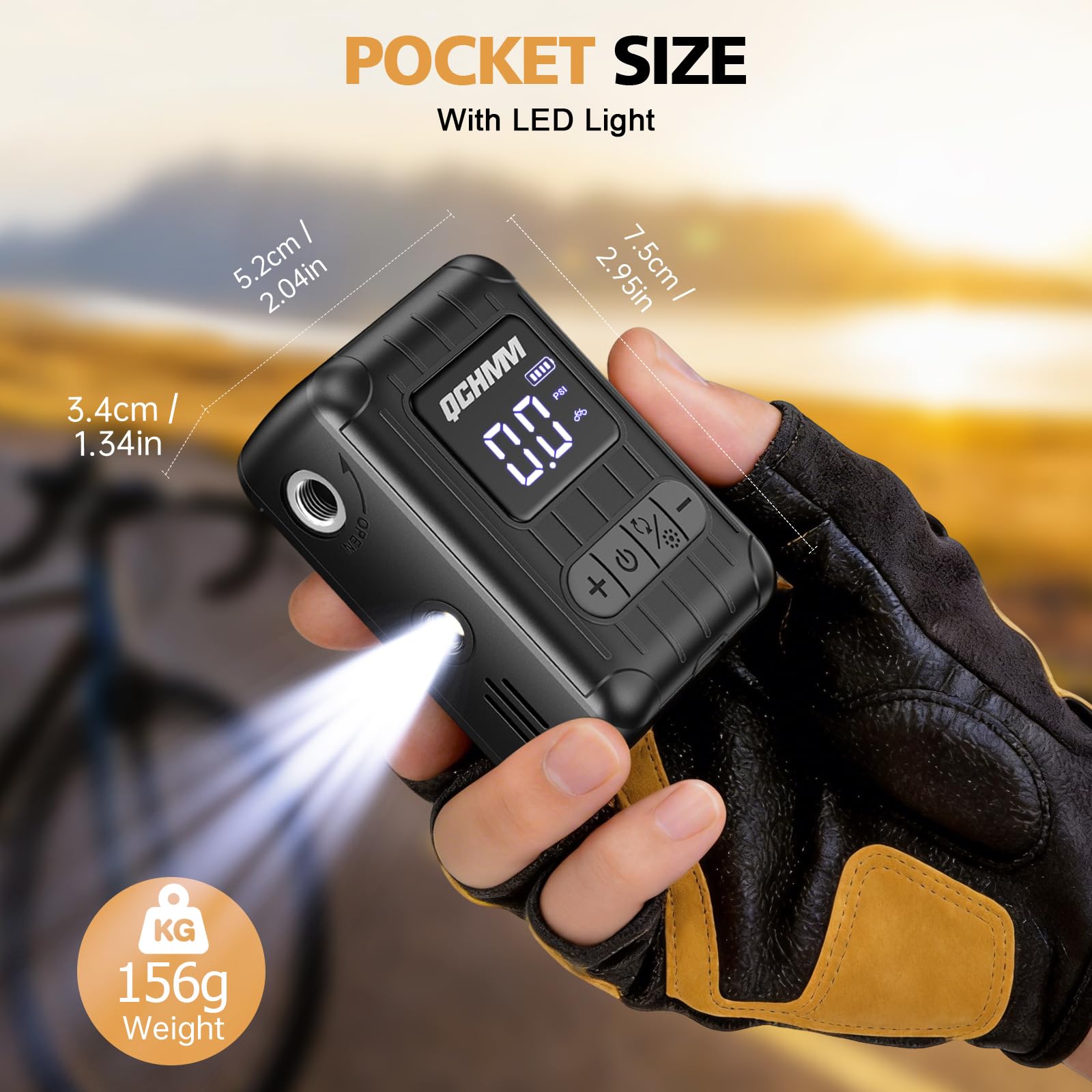 Bomba de Bicicleta, Mini Bomba para Bicicleta 120 PSI con Manómetro, Bike Pump Portátil con Válvulas Presta y Schrader, Unidades Bar/PSI, Apagado automático