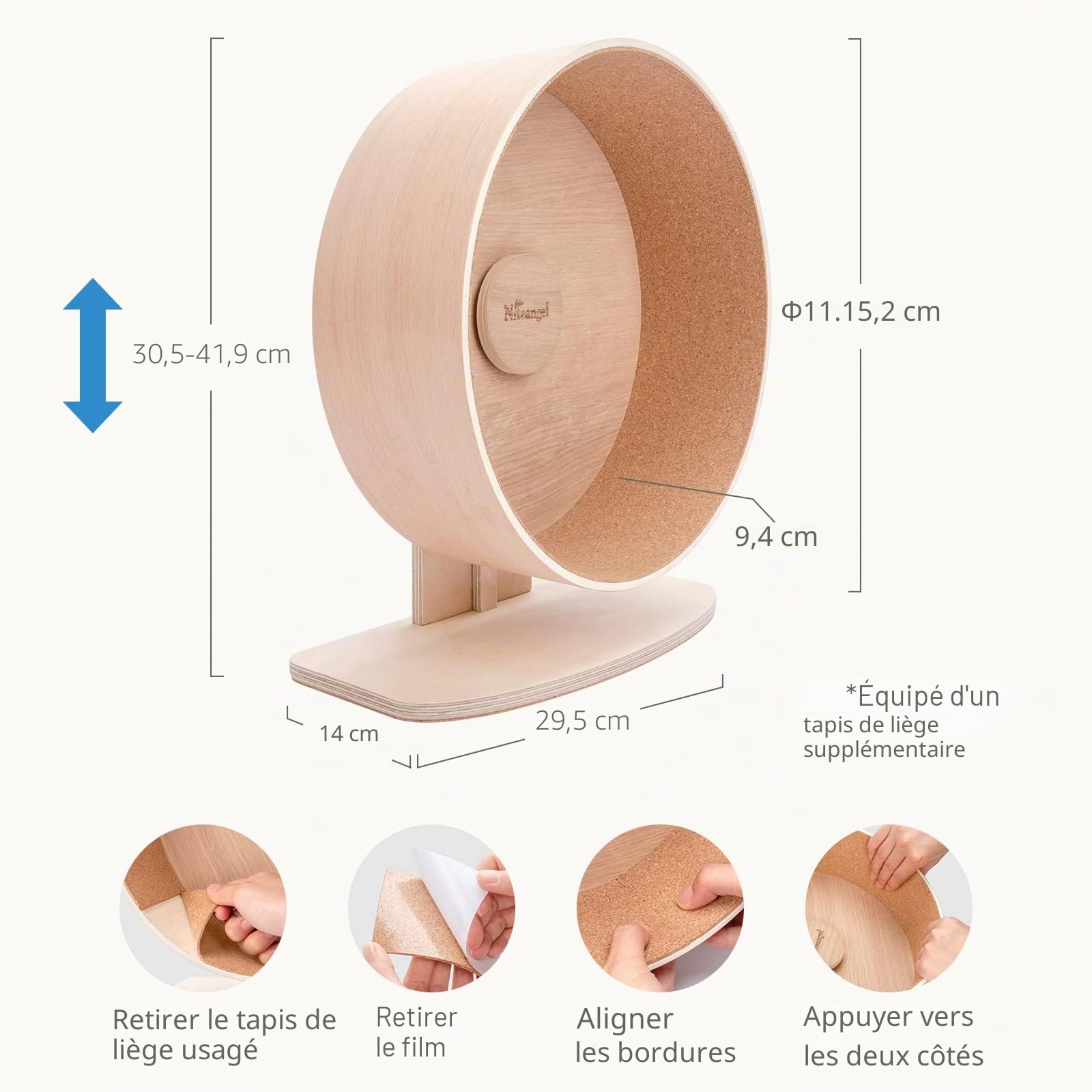 Niteangel Roue d'exercice en Bois pour Hamster : Roue silencieuse pour Hamster, Gerbille, Souris et Autres Petits Animaux de Compagnie de Taille similaire (L)