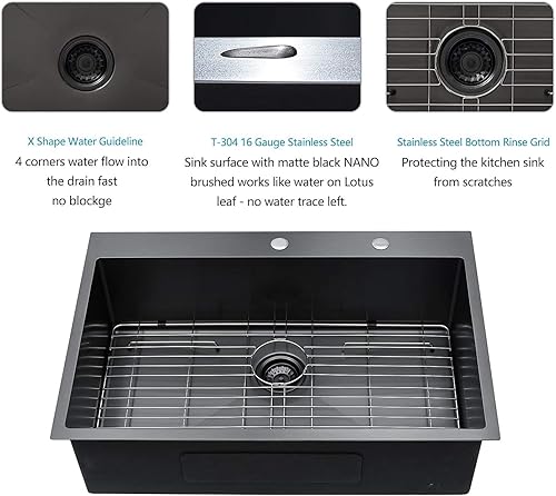 Miniatura 77 de Lordear - Fregadero de cocina encajado de 21 x 20 x 10 pulgadas, tipo bar, de acero inoxidable de calibre 16, con una sola cubeta, para exteriores