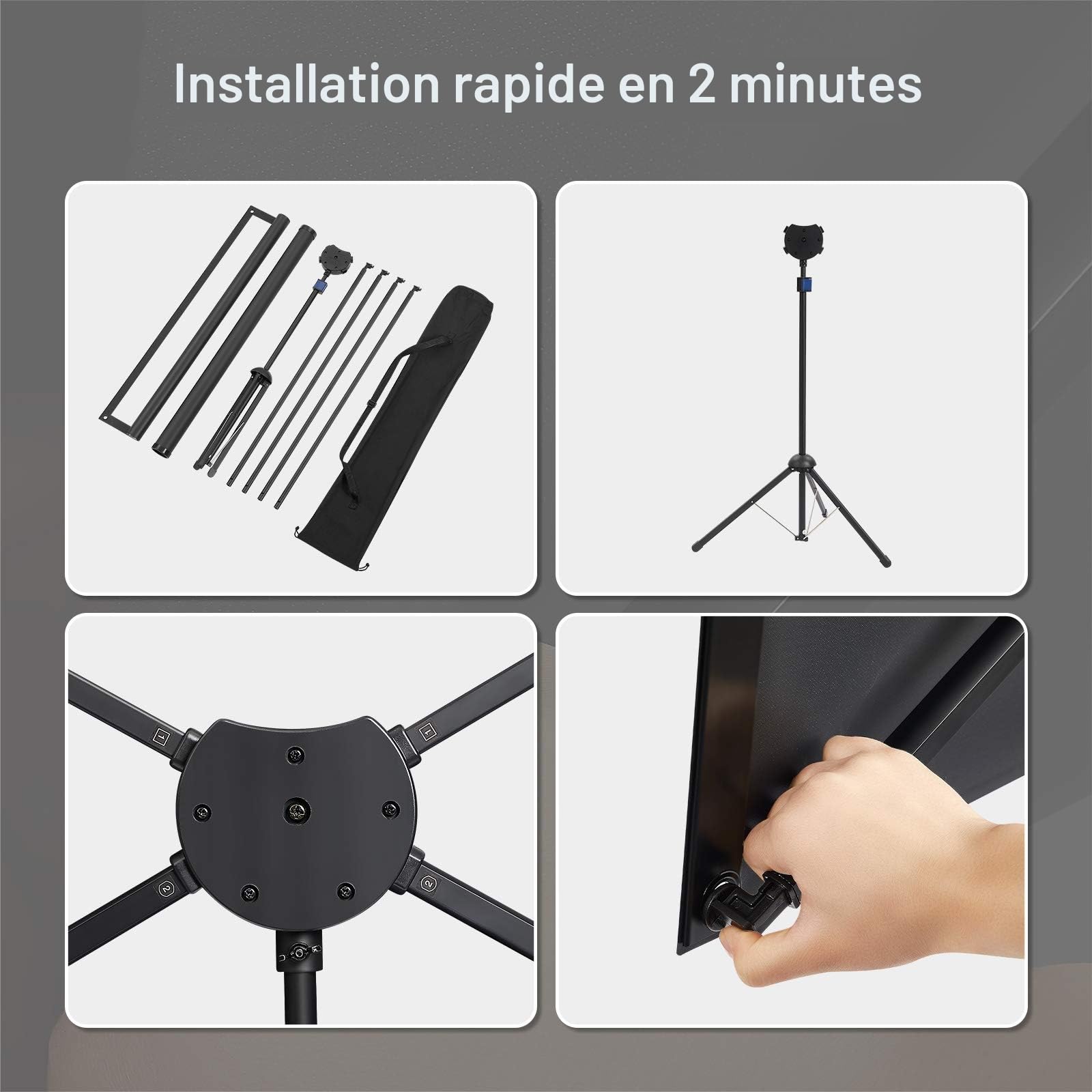 Écran de Projection avec Trépied, Écran de Projection Portable 80 Pouces, 16:9, Écran pour Projecteur 4K, léger, Facile à Installer, Idéal pour Le Cinéma à Domicile, Les Films Intérieurs/Extérieurs.