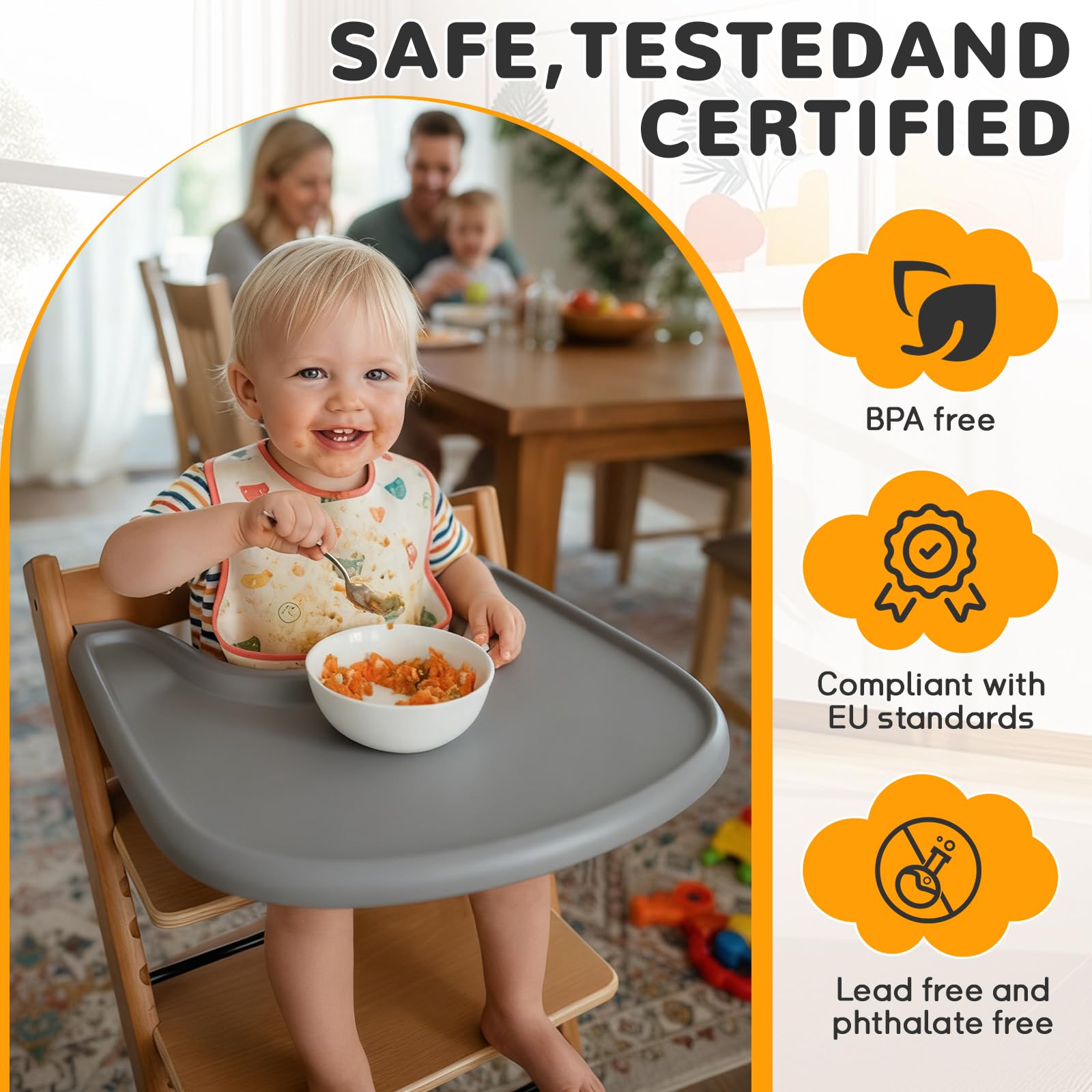 Hochstuhl Essplatte kompatibel mit Stokke Tripp Trapp Stühle, matt schwarz - Hochstuhl Tisch nicht geeignet für Saugtaschen, frei von Bisphenol A. (Mattgrau)