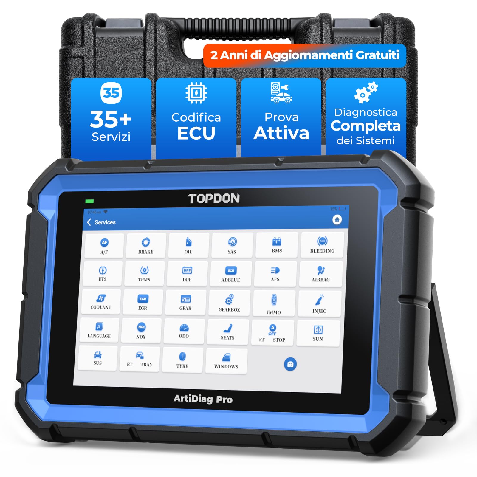 TOPDON ArtiDiag Pro V2.0 OBD2 Auto Diagnostica, Diagnosi Auto Professionale in Italiano, controllo bidirezionale, codifica ECU e OE-Level sistemi completi di diagnosi per 100 + marche, 35+ Servizio