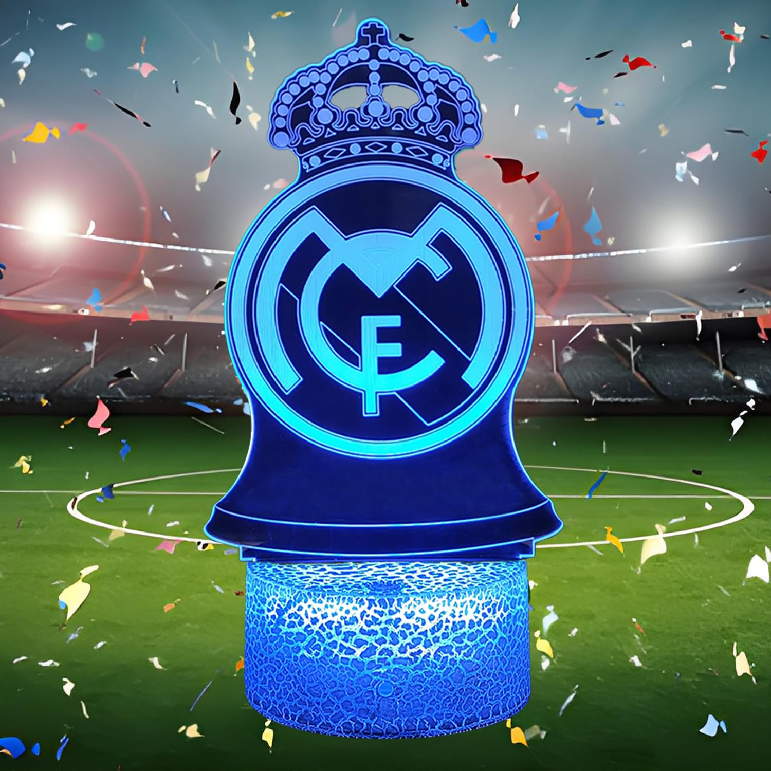 RM Madrid Football LED Night Light for Boys, 3D Illusion Bedside Table lamp USB Powered with 7 Colors Tactile for Kids Sports Fans, 6 7 8 9 10 Year Old Boy Birthday Gifts Bedroom Accessories Décor