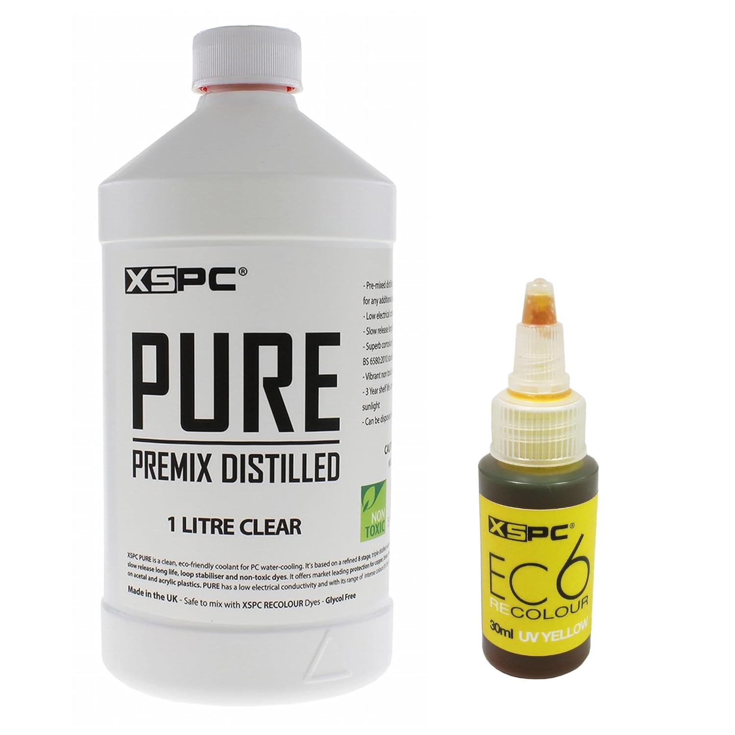 XSPC Pure Clear Premix Distilled PC Coolant (1000mL) and ReColour Dye (30mL) Bundle, Blood Red