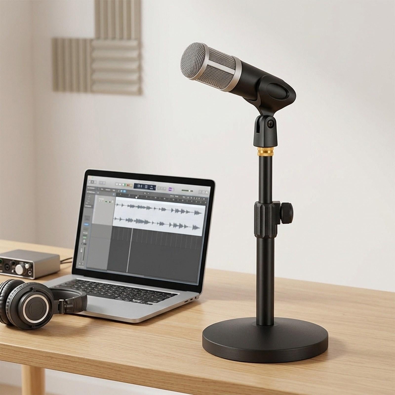 Supporto per microfono, accessorio pratico e robusto con base a disco, ideale per studio di registrazione, conferenze e riunioni, Nero