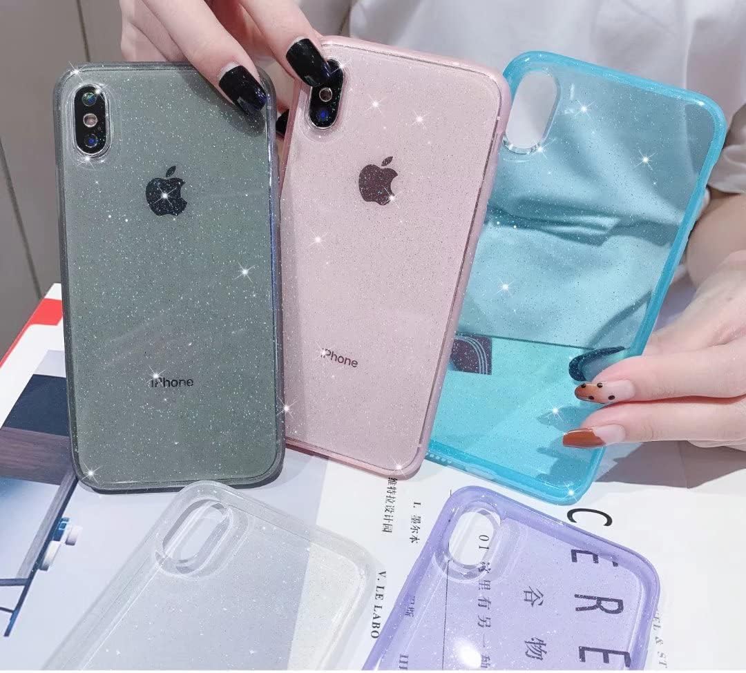 Anynve iPhone Xs Max Case for Girly Clear Glitter Sparkle Bling Case [ Anti-Shock Matte Edge Bumper Design] Cute Slim Soft Silicone Gel Case Compatible for Apple iPhone Xmax 6.5''-Pink