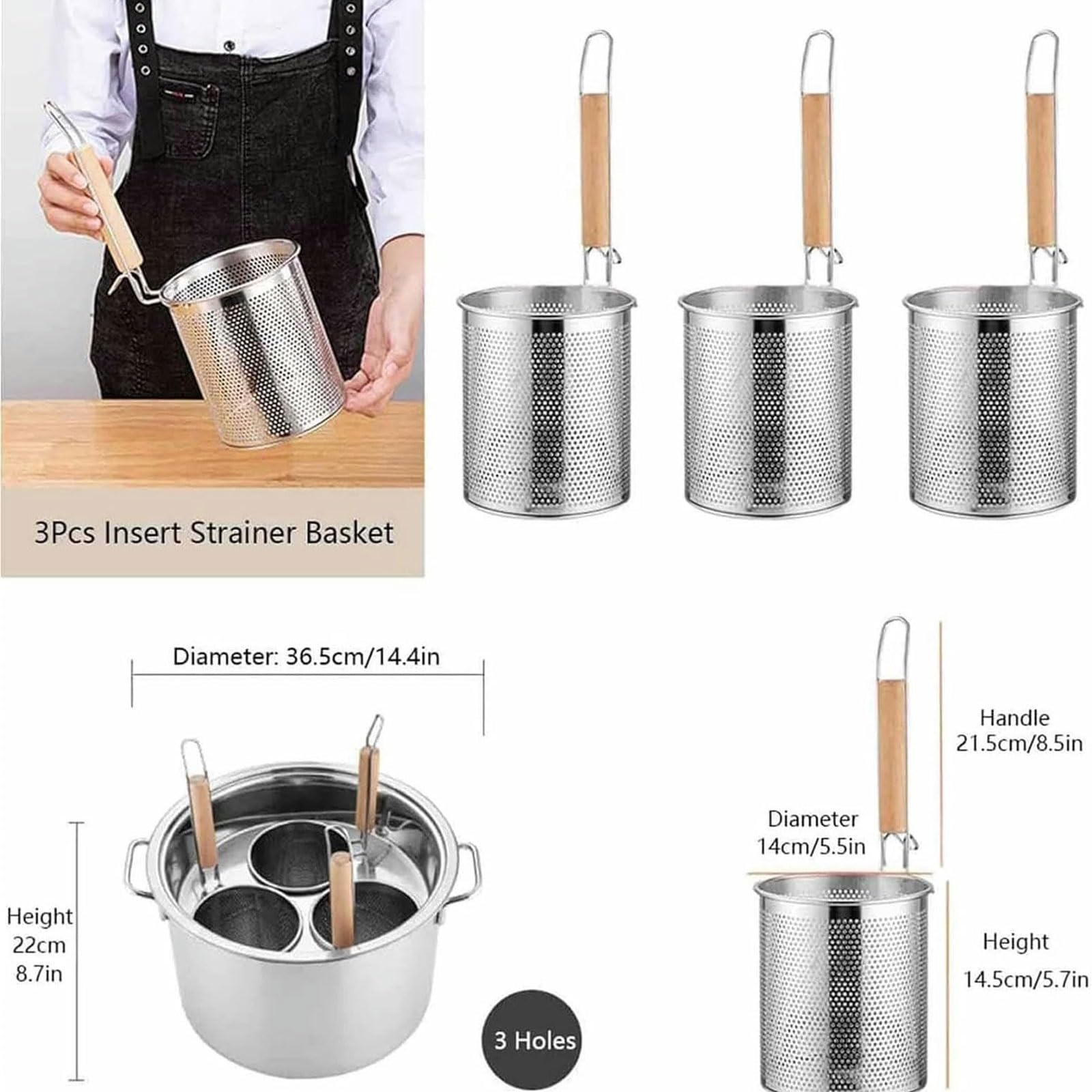 Bollitore per pasta, pentola per pasta in acciaio inox a 3/4/5 fori con cestello per inserto scolapasta, pentola per brodo con cestello per cottura a vapore e inserto per pentola per pasta, set per