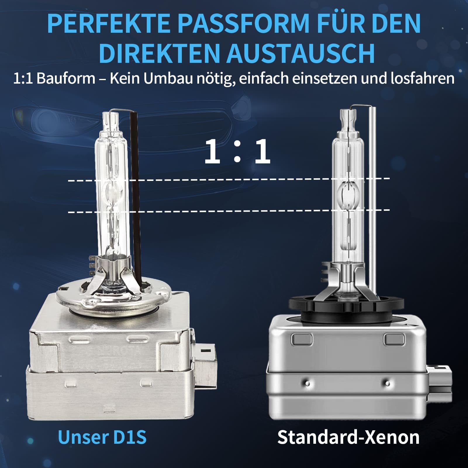 D1S Xenon Brenner 6000K, 35W, Mit Zulassung – Kaltweiß Super Hell, OEM Ersatz in Erstausrüsterqualität, Lange Lebensdauer – Xenon D1S Scheinwerferlampe 2 Stück PK32d-2 (D1S, 6000K)