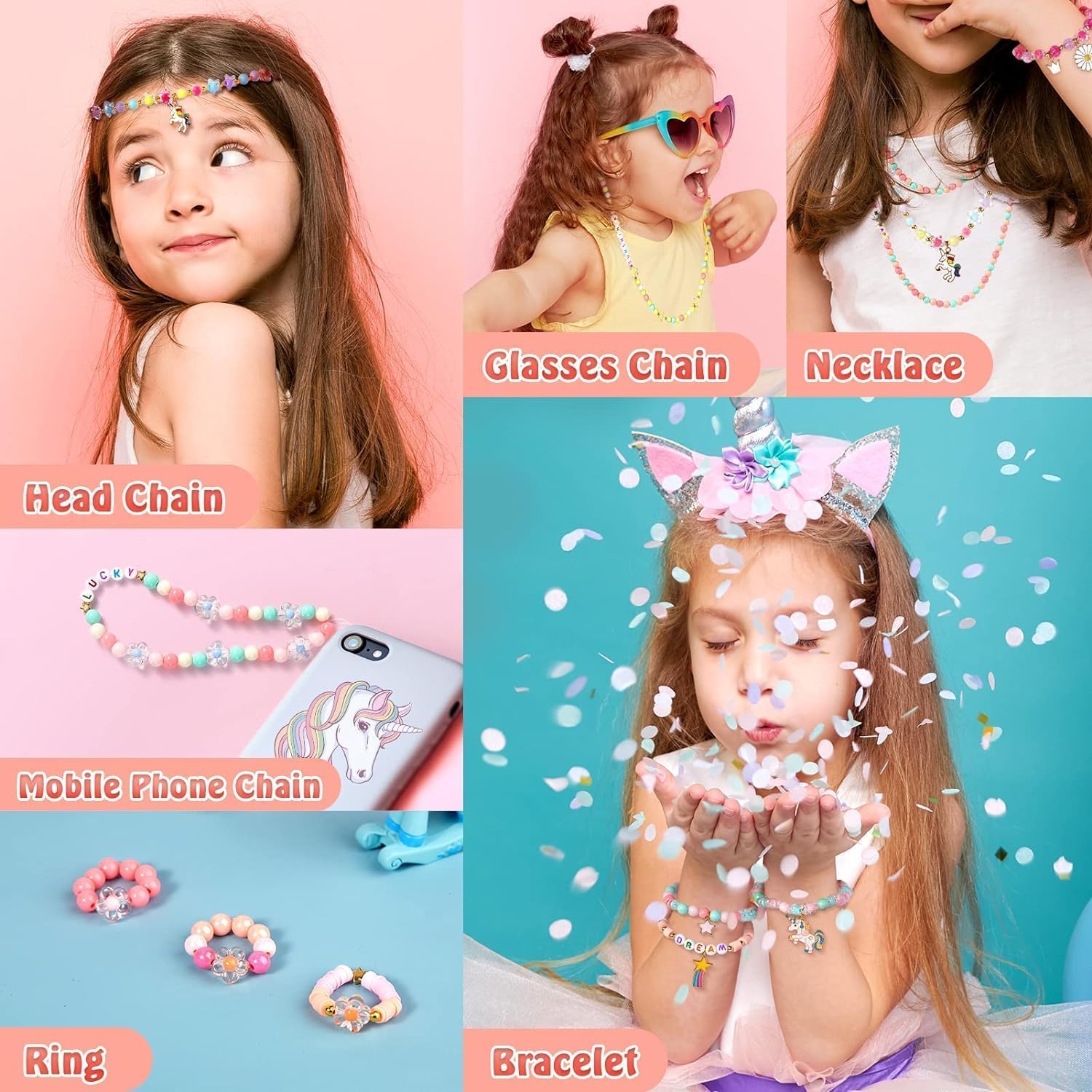 Style Keepers Unicorn Bracelet Making Kit for Girls | DIY Jewellery Craft Set with Colourful Beads, Letter Beads, Cute Charms & Elastic String | Creative Art & Craft Gift for Kids | DIY Girls Jewellery Making Set 2