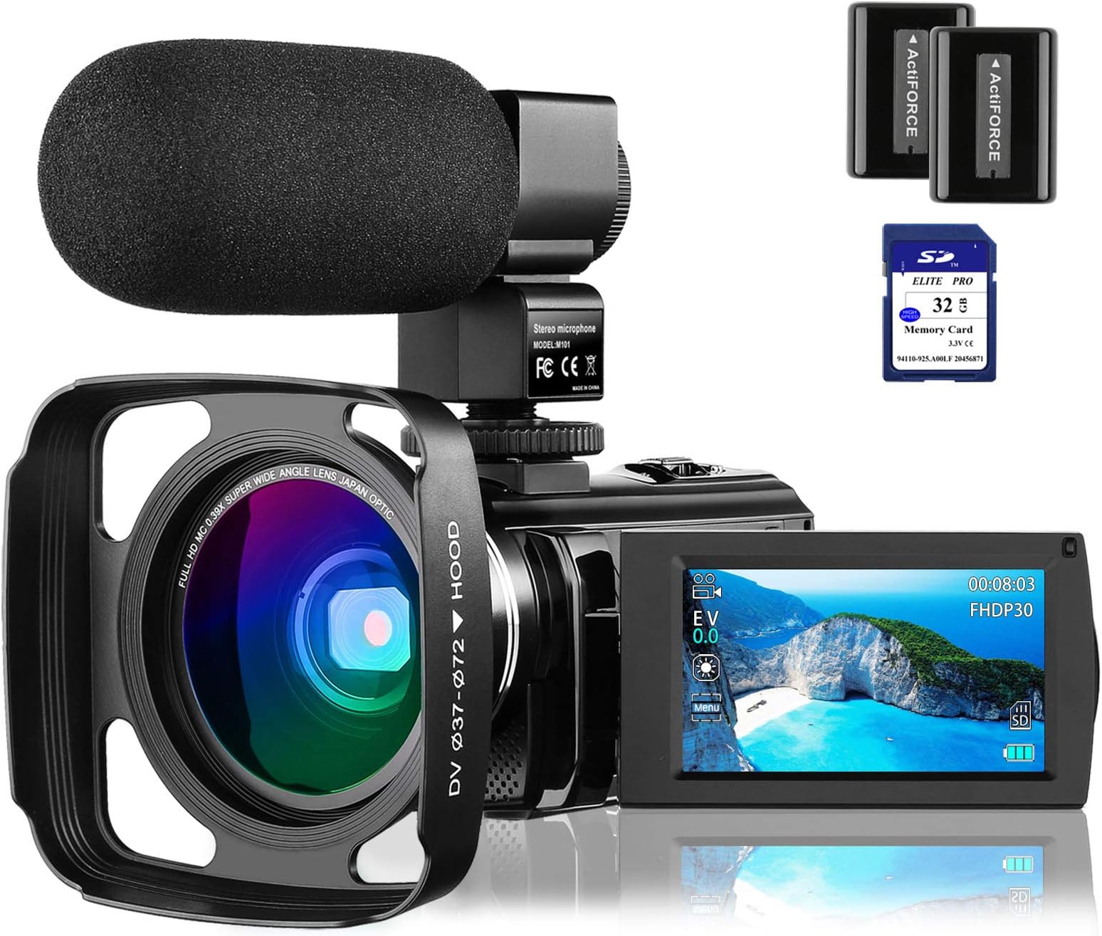 4K Camcorder Video Camera Rosdeca Ultra HD 48.0MP WiFi Digital Camera IR Night Vision 3.0" IPS Touch Screen 16X Digital Zoom with External Microphone, Wide Angle Lens, 2 Batteries and Memory Card