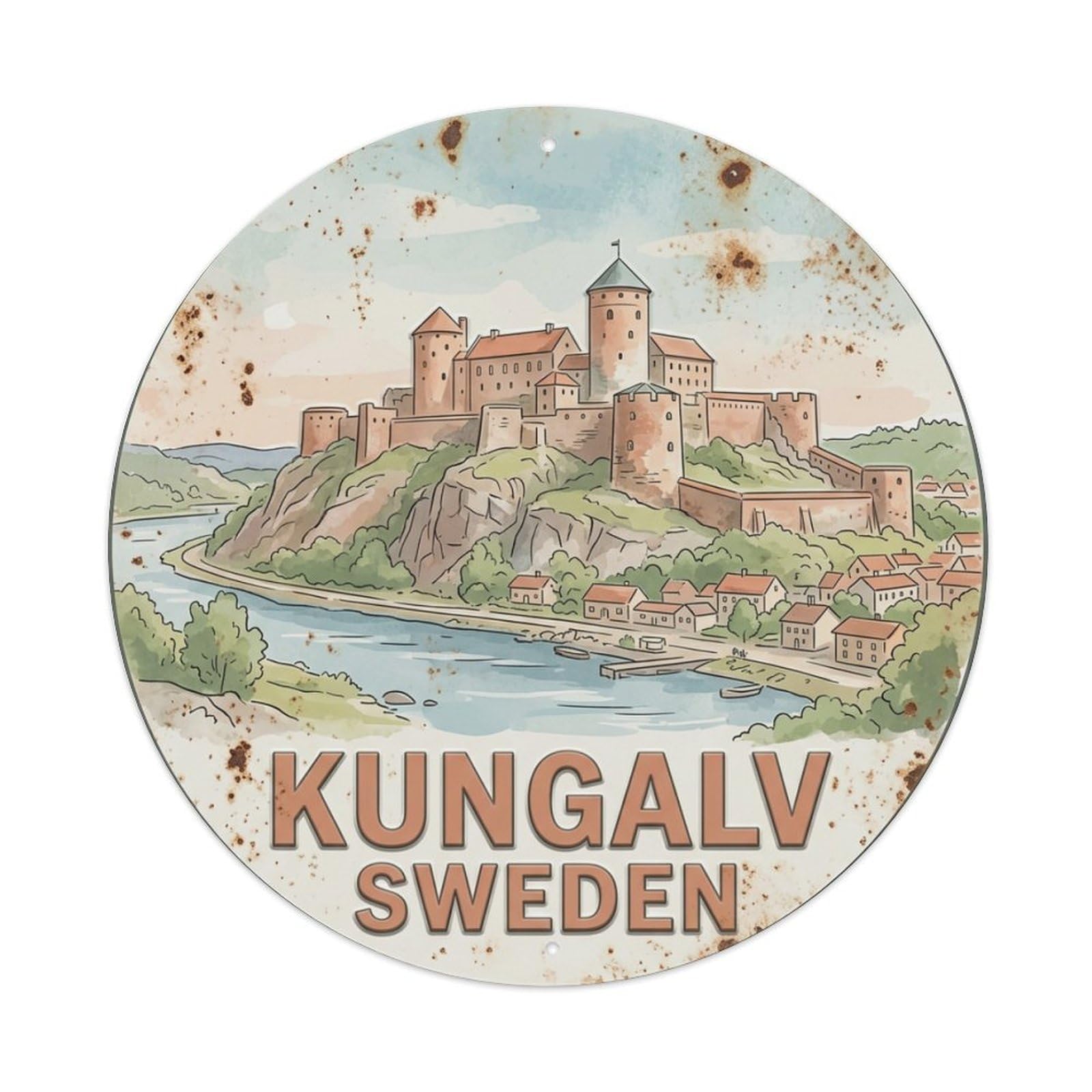 Vintage Travel Kungalv Sweden Fortress Metal Tin Sign