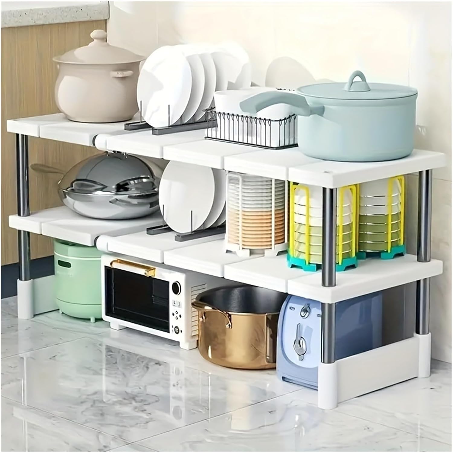 Adjustable Under-Sink Storage Rack - Stainless Steel Multi-Layer Space-Saving Solution for Kitchen and Bathroom Cabinets(Single Layer)