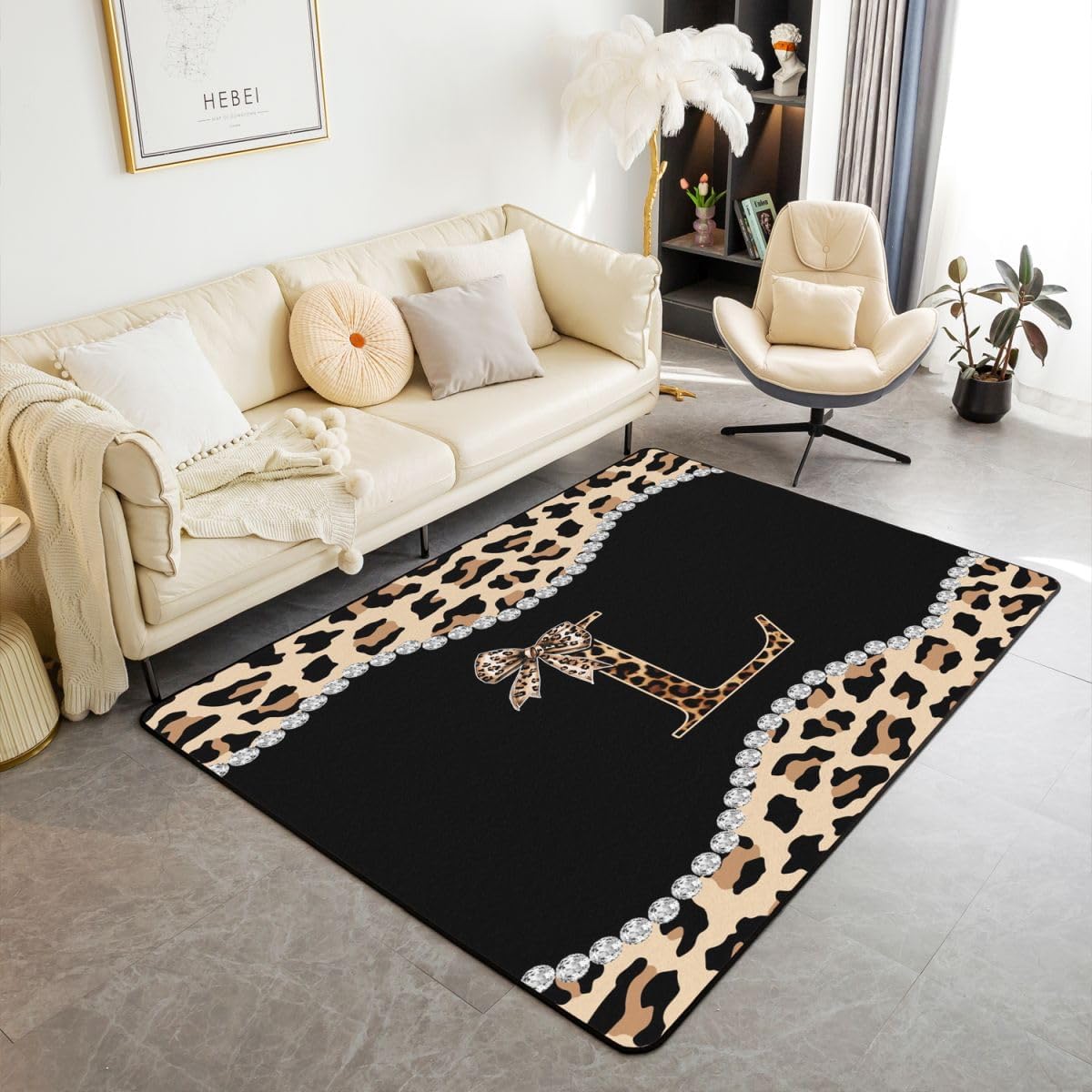 Castle Fairy African Cheetah Bow Area Rug,Leopard Coquette Bowknot Non Slip Rug for Teens Adults,Blue Black Modern Fashion Indoor Floor Mat for Housewarming Couch 3'x5'