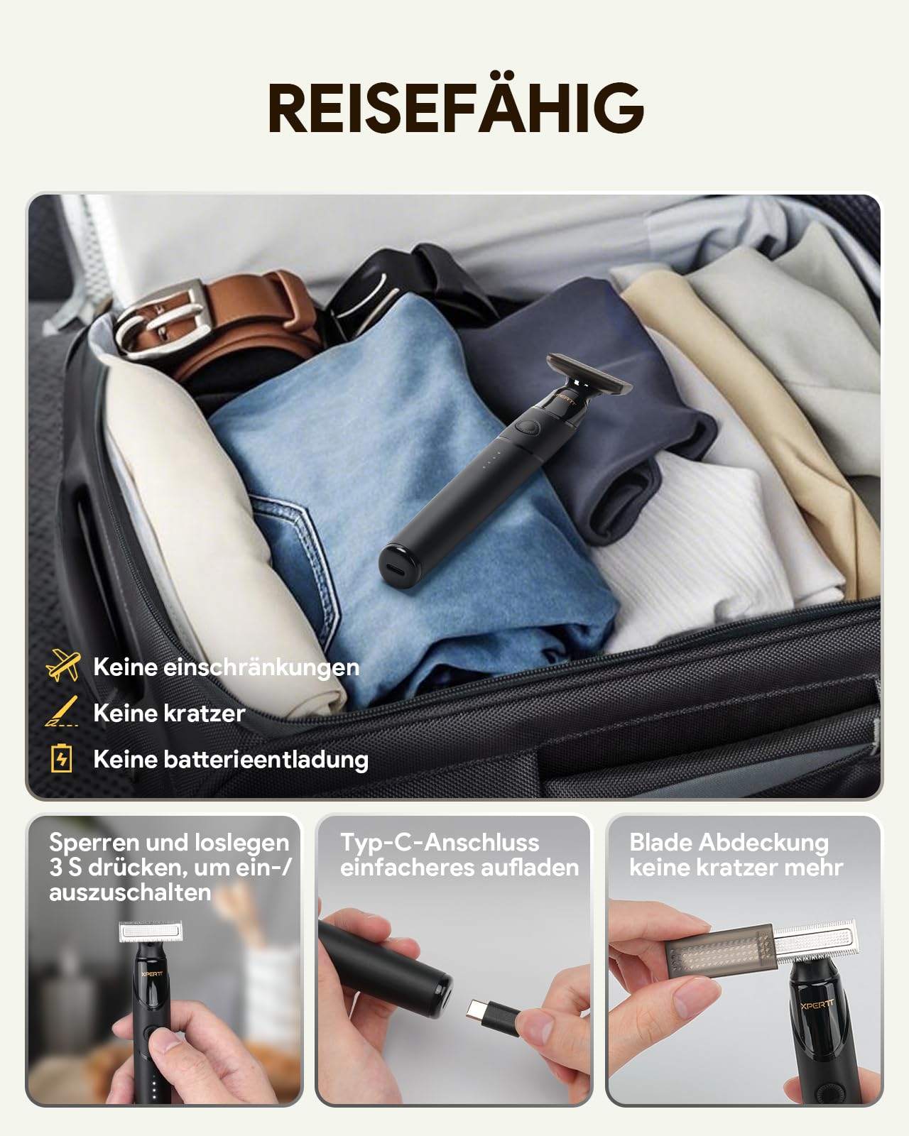 Styling Elektrischer Rasierer für das Gesicht, Bartschneider & Körperhaartrimmer Groomer Kit, Schnelllade-Rasierer mit Verstellbarer Trimmaufsatz von 0.4-9 mm, Tragbar für Reisen, Typ-C Kabellos