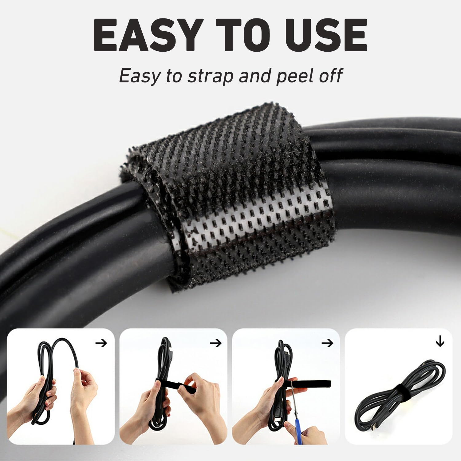 Bridas de sujeción reutilizables de 50 m x 1,3 cm, rollo de gancho y bucle en Hitotsu para gestión de cables, hogar, oficina, cables eléctricos, centro de datos, habitación de anfitrión, negro, 2