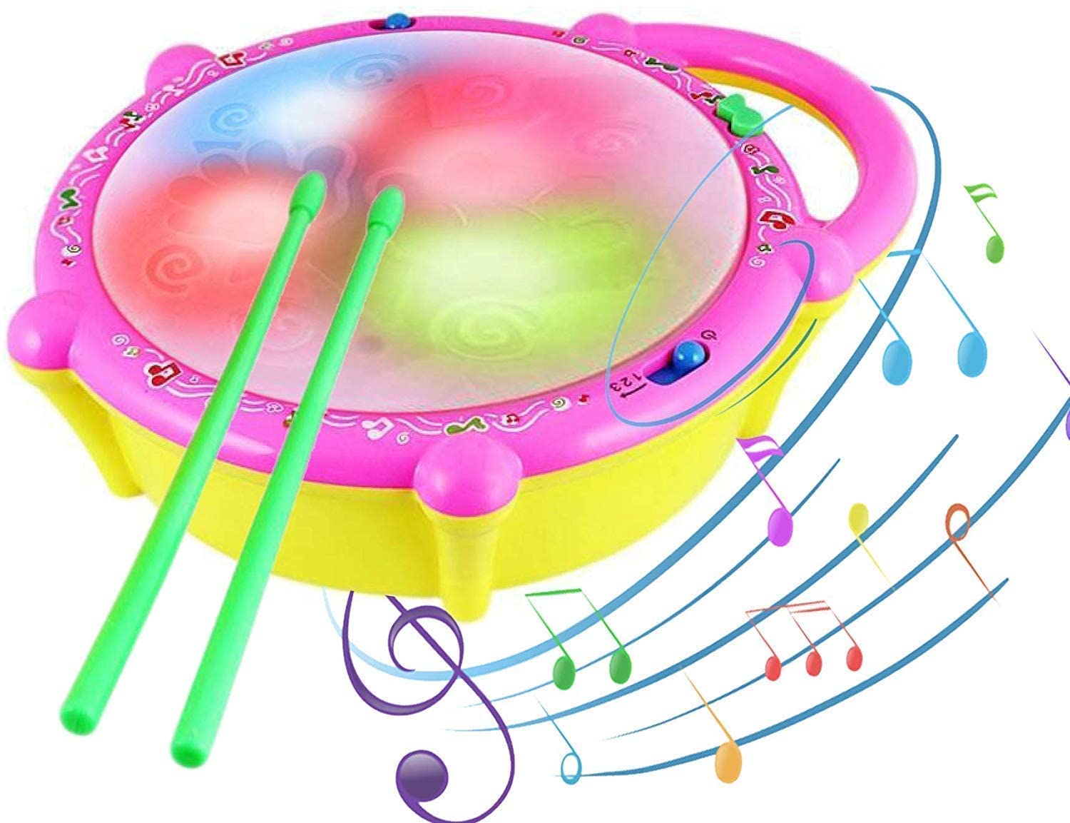 HOMOZE Battery Operated 3D Flash Drum Toy with Flash Light & Music Effects | Dynamic Musial Instrument Toy with 2 Mallets for Toddlers | Musical Sound Learning & Educational Instrument Toy-image-4