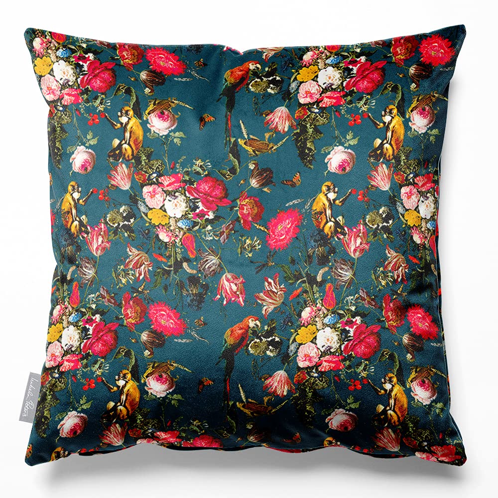 Izabela Peters Teal Cushions With Covers, Filled, Eco-Friendly Velvet, 50 Cm, Monkey Puzzle - For Chair, Sofa, Seat, Large