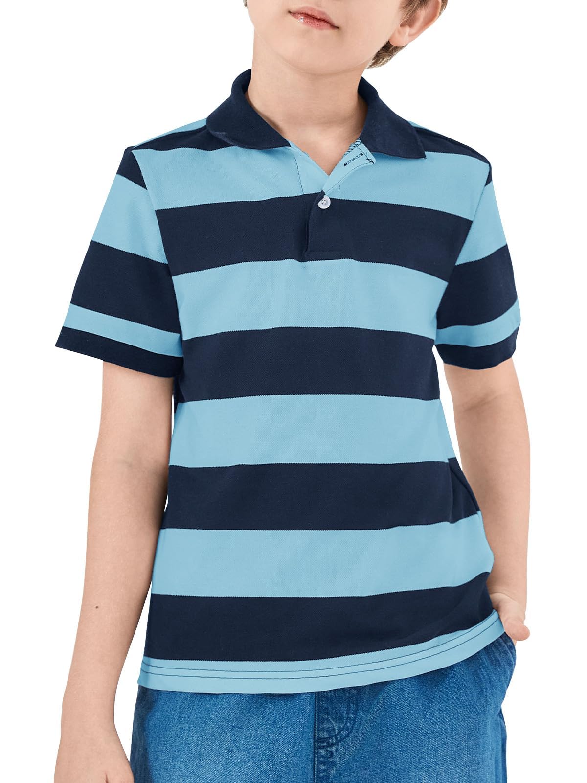 Haloumoning Polo de manga corta a rayas para niños de verano, informal, uniforme escolar, camisetas