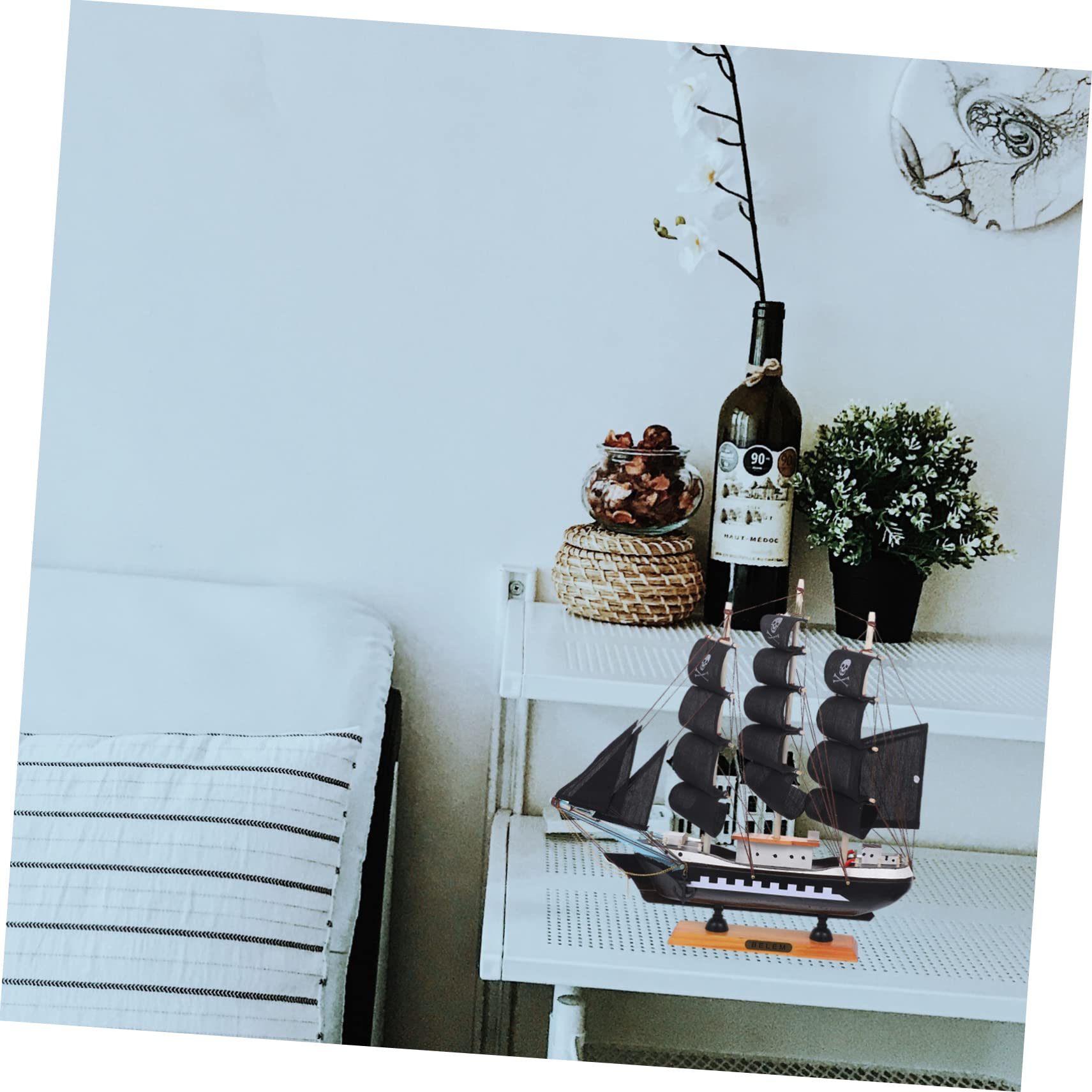 UKCOCO Modelo de Barco Pirata de Madera 33cm Decoración Marítima para Oficina y Entrada Estilo Único y Material Madera Tela