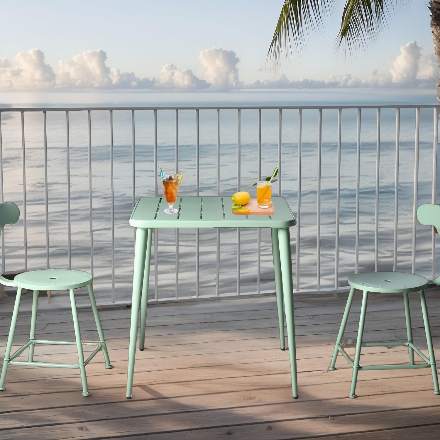 Modern Small Patio Table for Outdoor& Indoor Industrial Metal Bar Table Square Dinner Table for Small Space Working Study Desk 27.5 * 27.5 * 30inch(L*W*H)