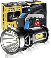 Vista 7 de Linterna LED recargable por USB, linterna súper brillante con luz lateral y ganchos, 8 modos de iluminación, 19X LED, de alta potencia, linterna