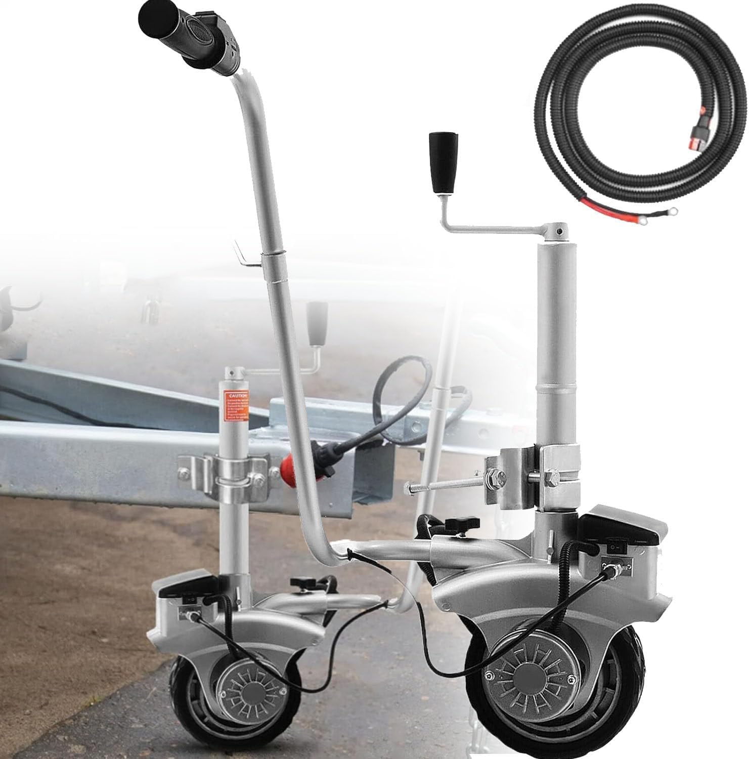 Electric Trailer Trolley, 350W 12V with Support Wheels, Adjustable Clamping Height and Rubber Tires, Suitable for Travel Boats