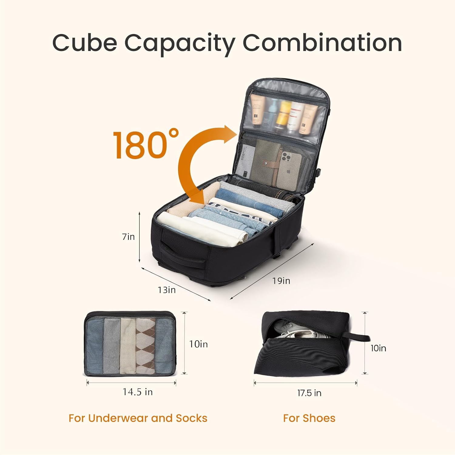 LOVEVOOK Travel Carry on Backpack for Men Women,Expandable 40L Extra Large Travel Laptop Backpack,Water Resistant Durable TSA Airline Approved Business College Carry on Bag Fit 17 Inch Computer,3 Pcs - Image 4