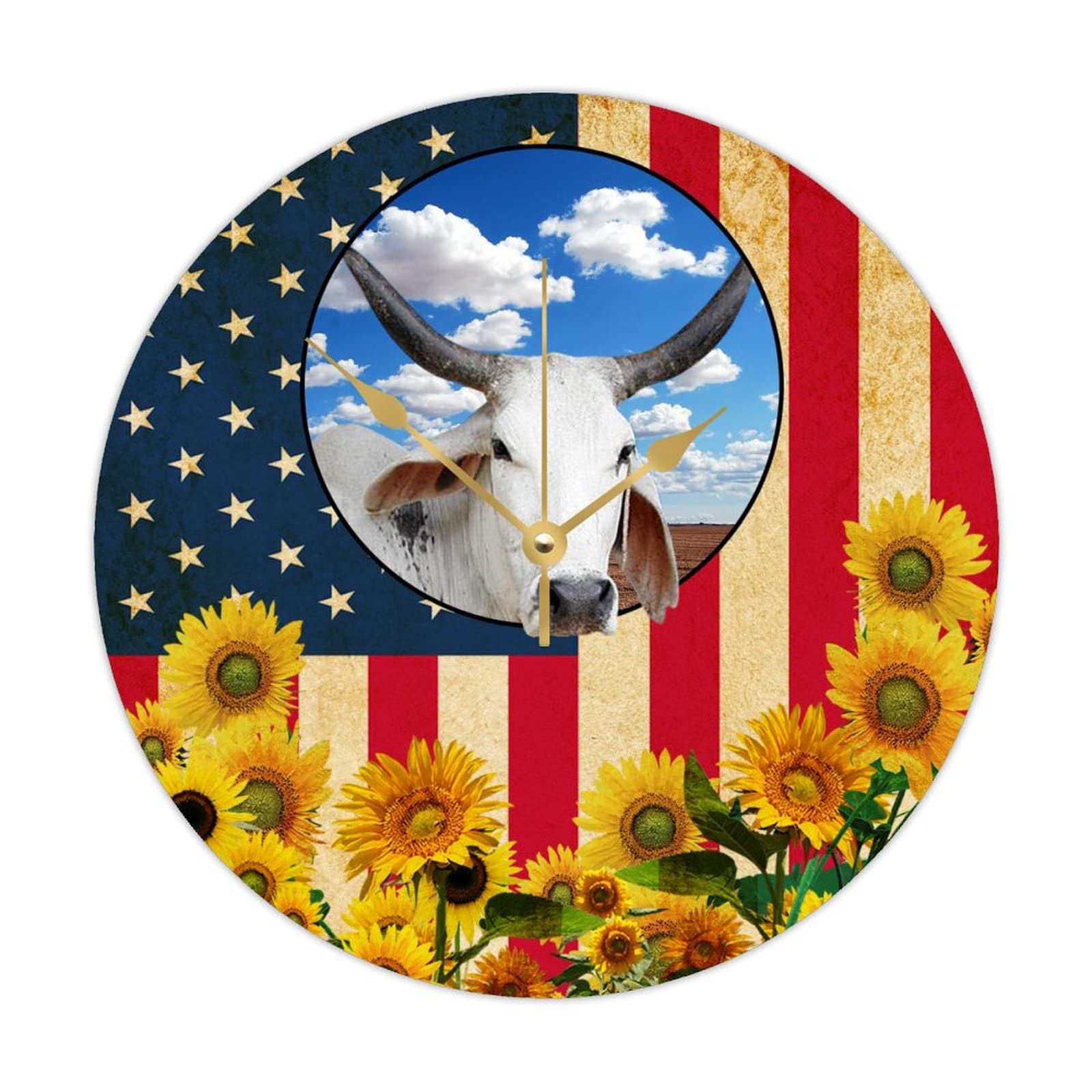 Horloge murale en bois drapeau USA de 38 cm silencieuse pour salon