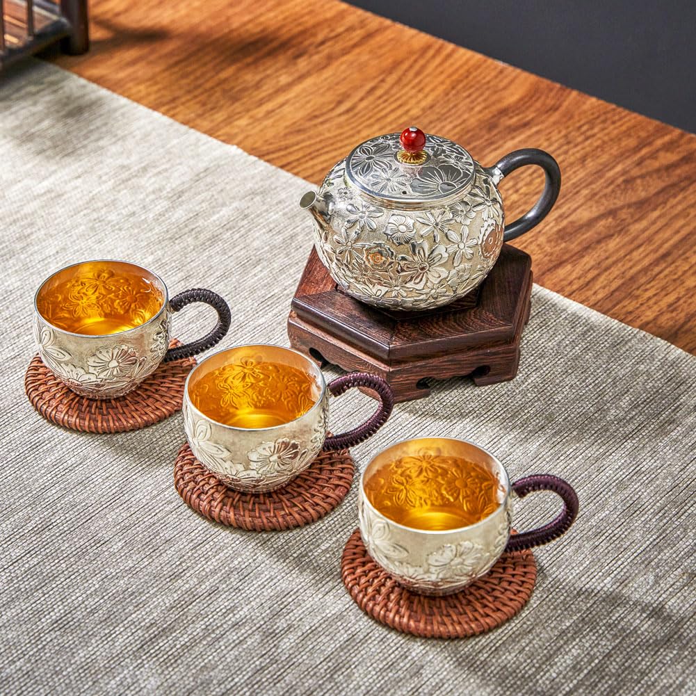 Amazon.co.jp: 帰銀堂GuiYinTang 純銀 純銀999 銀器 銀製品 茶器セット 