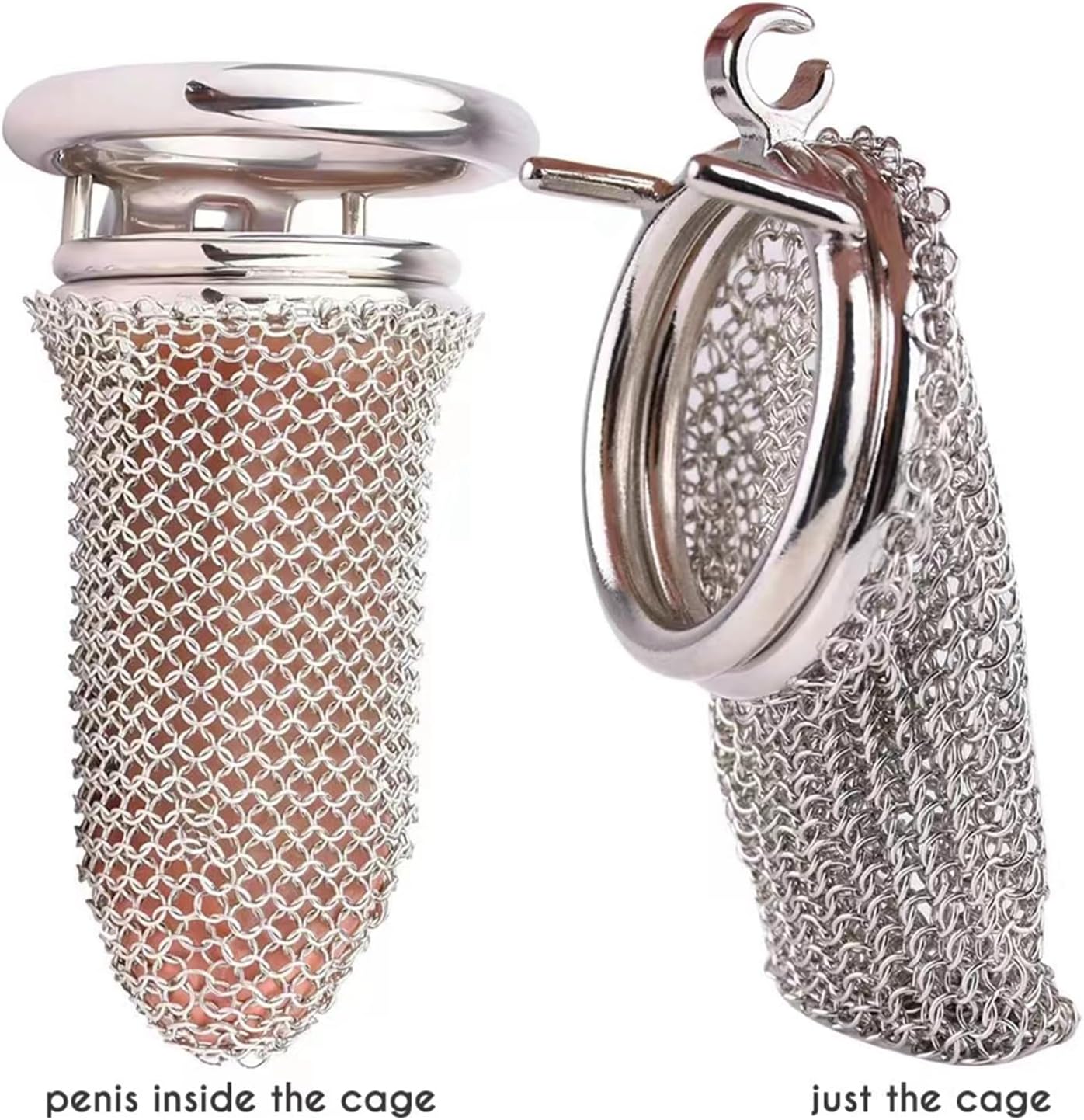 Stainless Steel Mesh Penis Cage Chastity Belt Chastity Cage Chain Chastity Cage Men Cock Cage,Male Couples Slaves Penis Bondage SM Sex Toys (S-Curved Ring, 45MM)