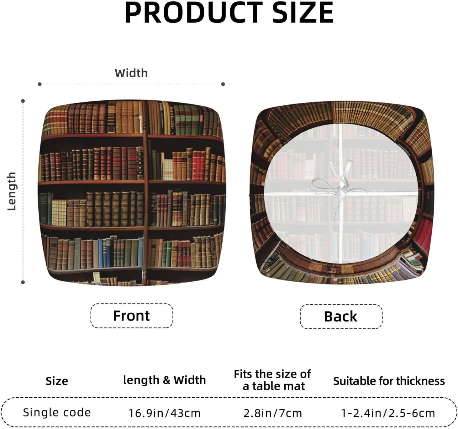 Library Bookshelf Art Print Square Cushion Covers 6 Pcs Set Elastic Non-Slip Seat Cushion Slipcovers Pet Furniture Protectors for Chair, Sofa