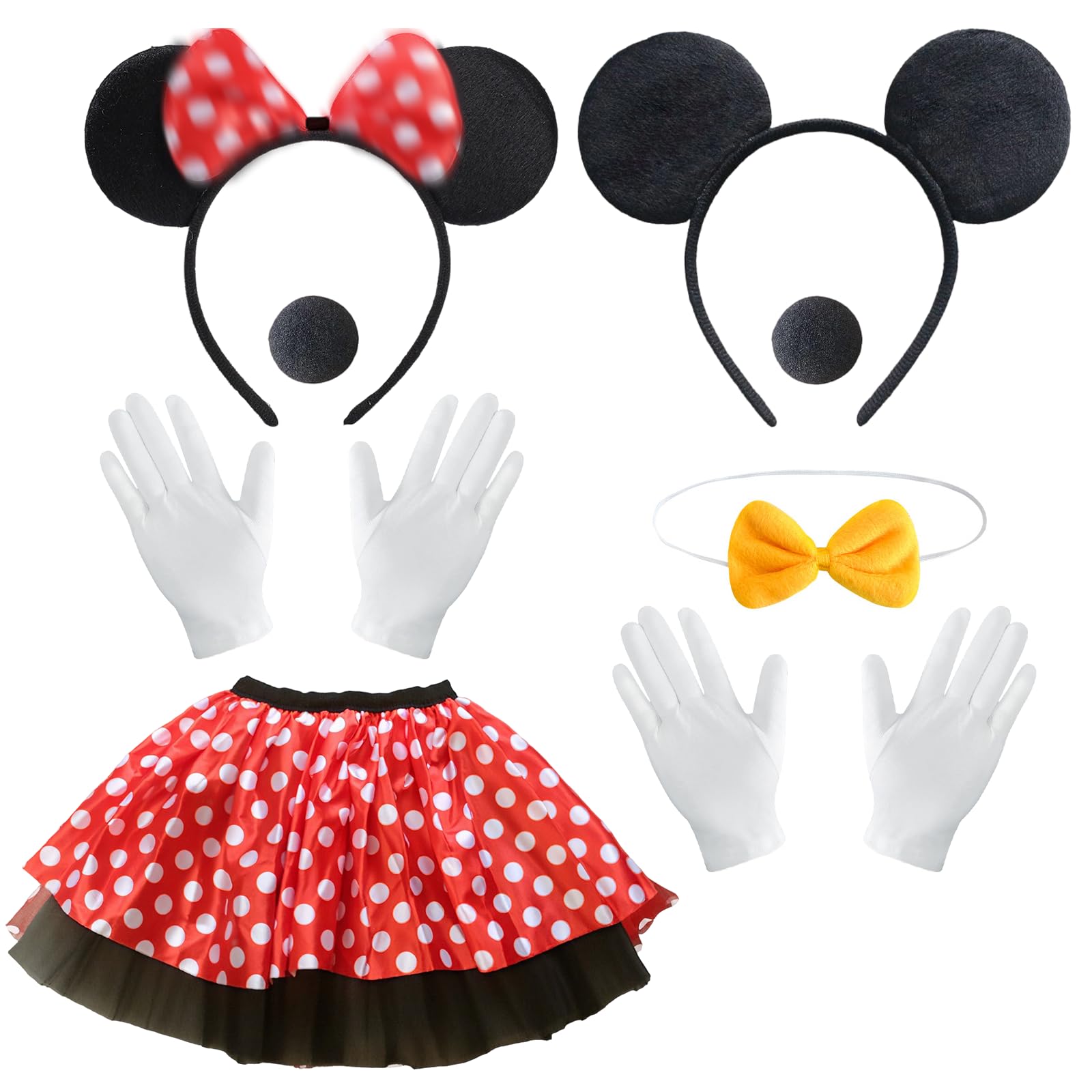 Orizizhic 8 Pcs Min Mouse Costume for Girls Women, Cute Fancy Dress Up Costume for Adult with Mouse Ears Headband Nose Red Tutu Skirt Gloves Bow Tie for World Book Day Cosplay Easter Christmas Party