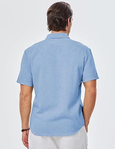 Miniatura 256 de JMIERR Camisas de vestir a rayas con botones y manga corta para hombre